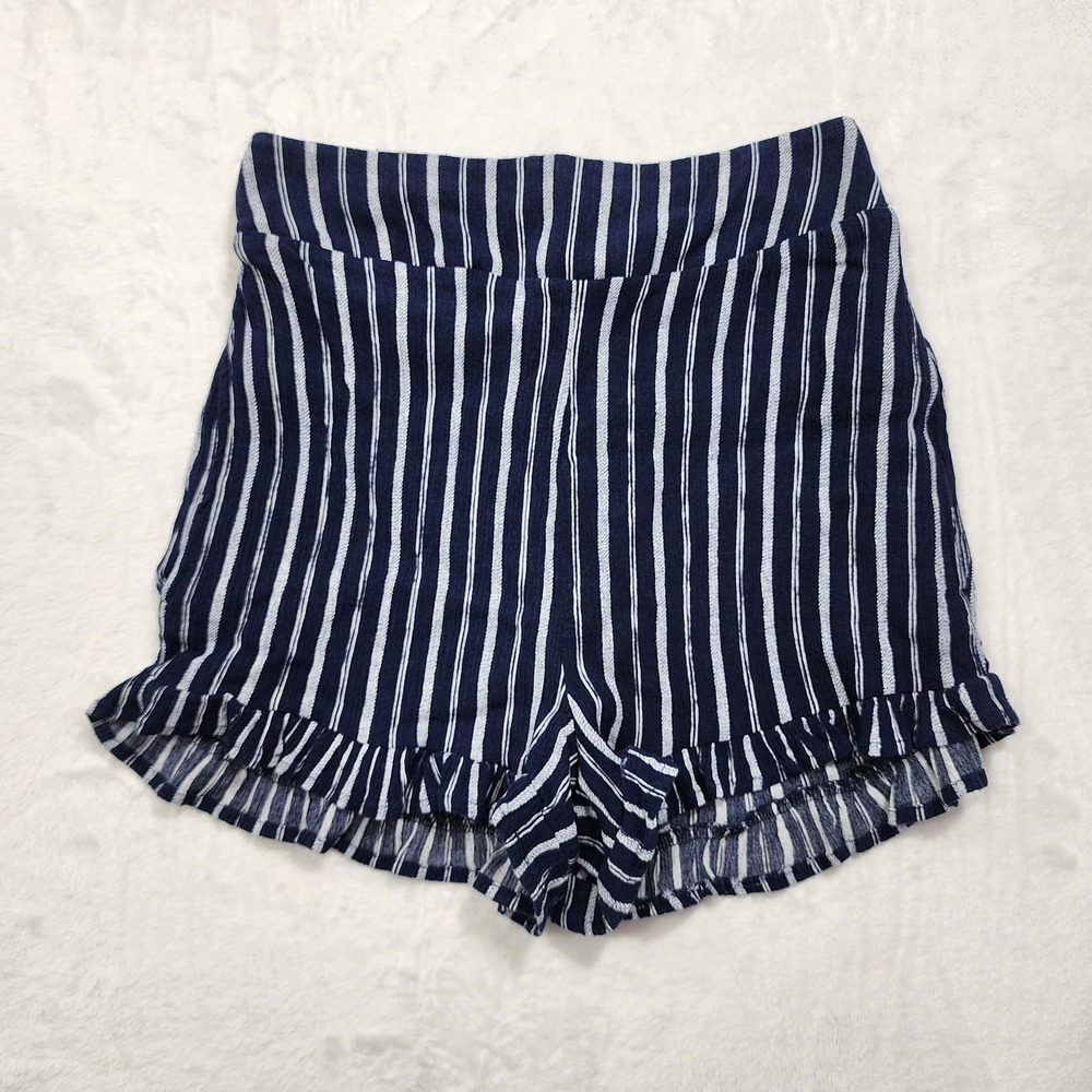 Mimi Chica Shorts Womens XS Blue Striped Ruffle‎ Hem Pull On Rayon Casual Summer